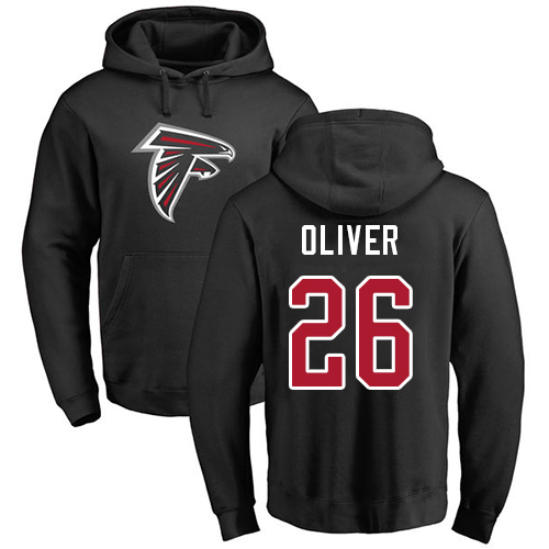 Atlanta Falcons Men Black Isaiah Oliver Name And Number Logo NFL Football #26 Pullover Hoodie Sweatshirts->nfl t-shirts->Sports Accessory